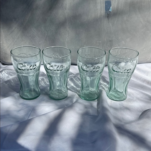 Coca Cola Other - Vintage Coca Cola Embossed Aqua Miniature Glass Set of 4